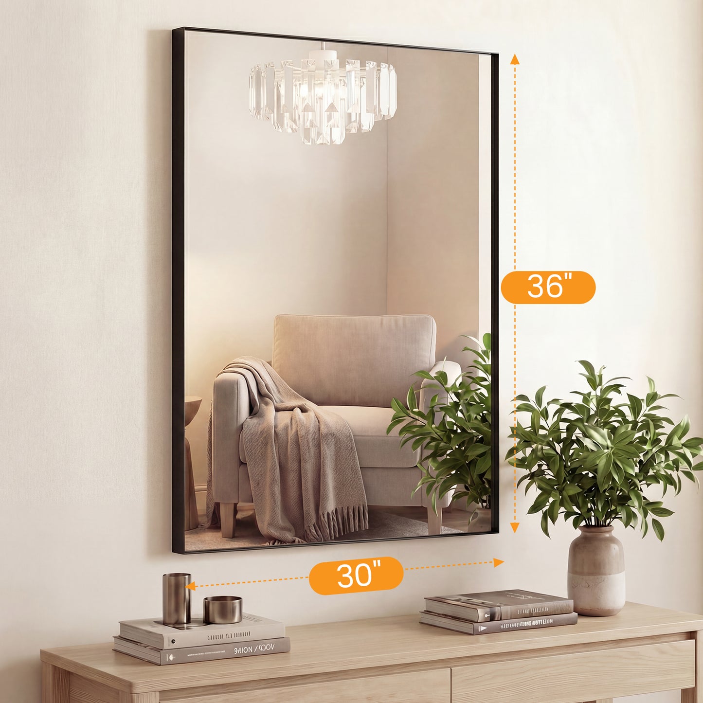 Bathroom Mirror, With Brushed Aluminum Frame, Rectangular Design,