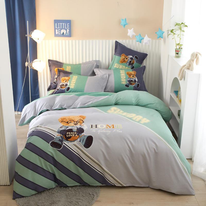 Kids Cotton Cartoon Bedding Set - Boys Girls Bed Linen & Pillowcases