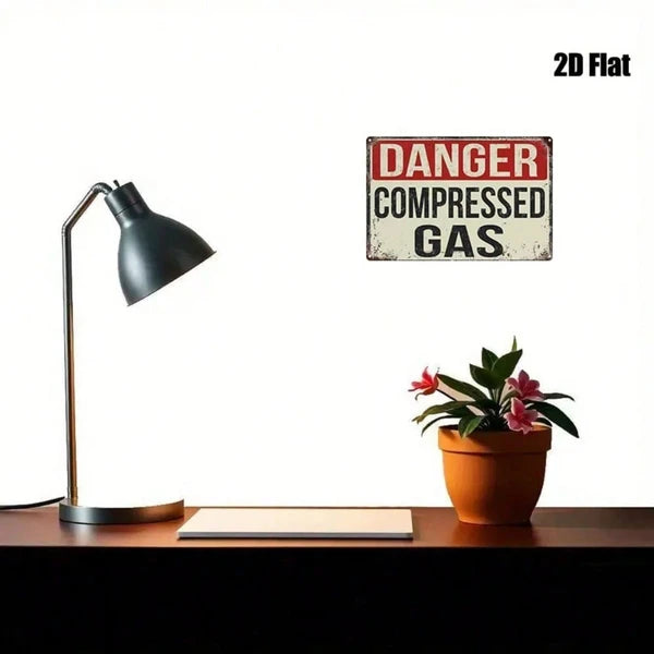 Compressed Gas Warning Metal Sign - 8x12 Inch Wall Art