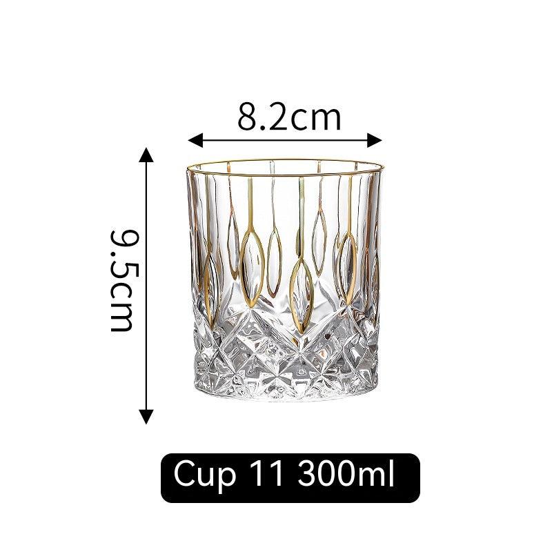 Gold Line Wine Glass Set - Whiskey & Cocktail Drinking Cups for Home Bar