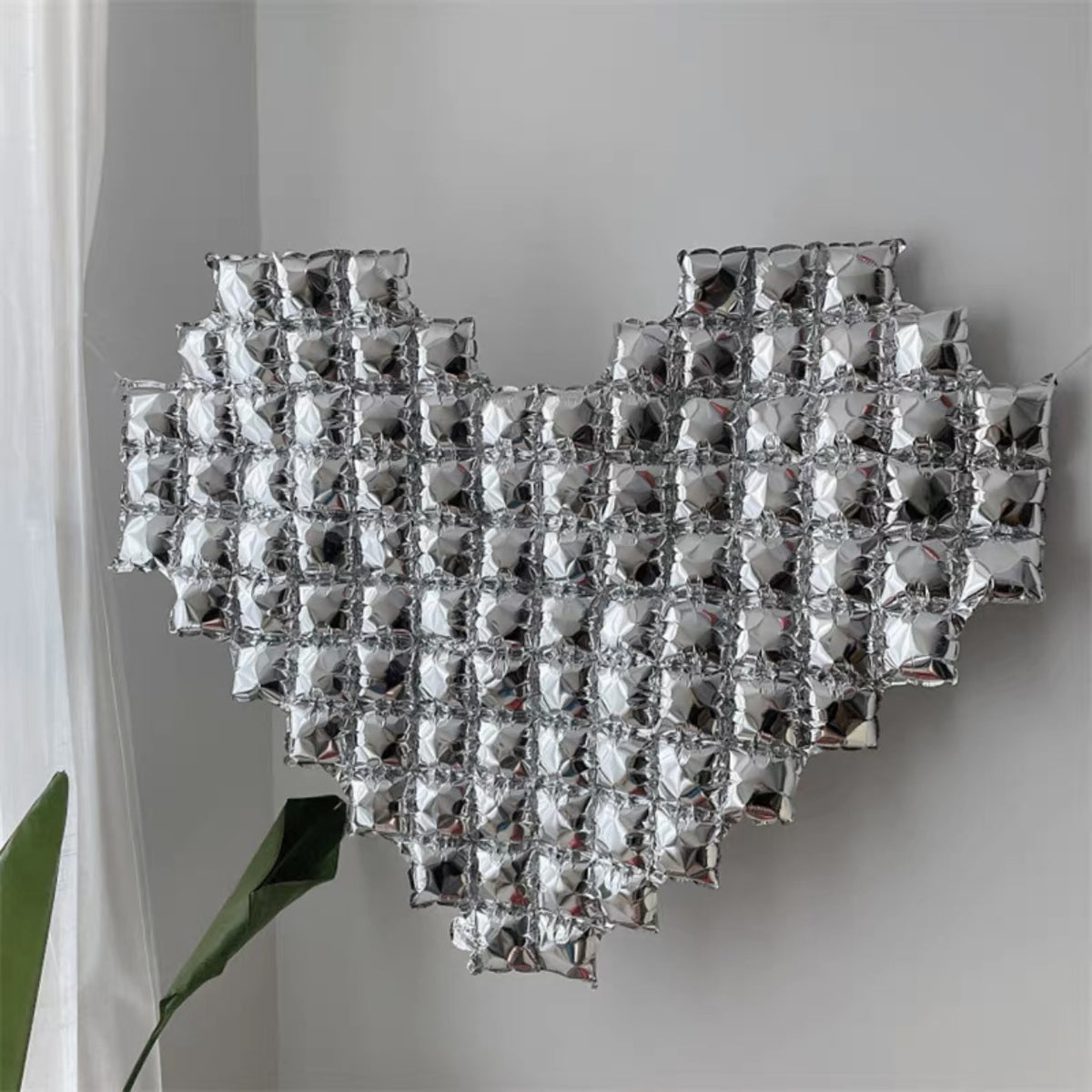Large Birthday Party Wall Background Balloon - Red & Silver Heart Shapes