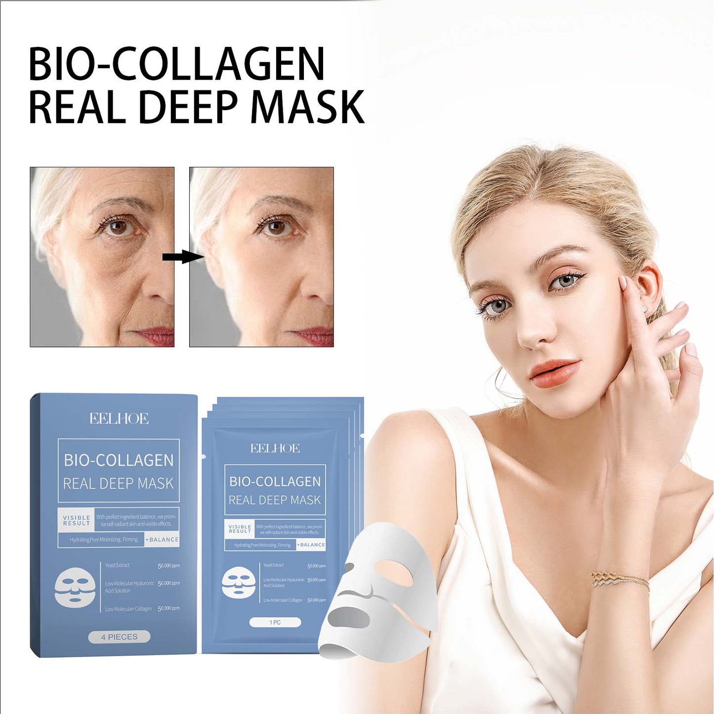 Bio-Collagen Deep Hydration Sheet Mask - Pore Minimizing & Firming - 12 Pack