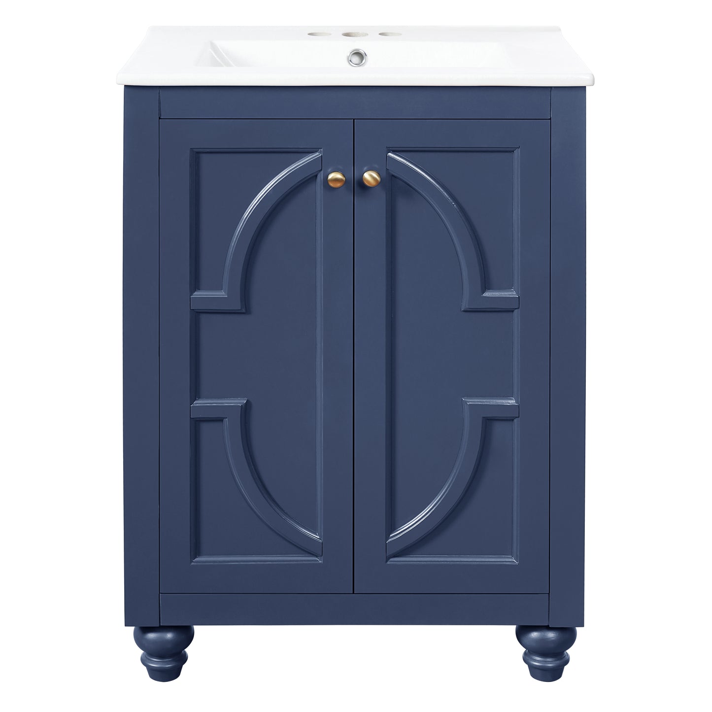 24" Blue Modern Bathroom Vanity with Ornate Design & Soft-Close Hinges