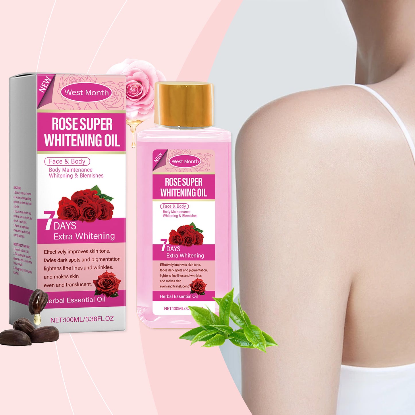 Rose Body Oil for Hydration & Skin Brightening - 100ml Moisturizing Treatment