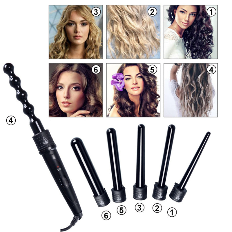 Multifunctional 6-in-1 Ceramic Hair Curler Set with Interchangeable Barrels
