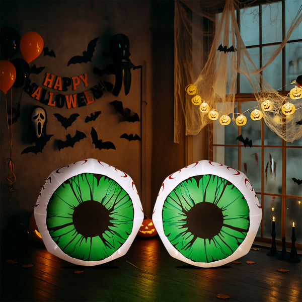 2PCS 3FT Light-Up Green Eyeball Halloween Inflatables