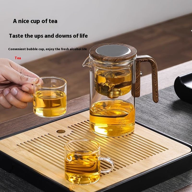 Magnetic Glass Tea Pot with Inner Filter and Wooden Handle – Water Separation Teapot, 500ml/700ml