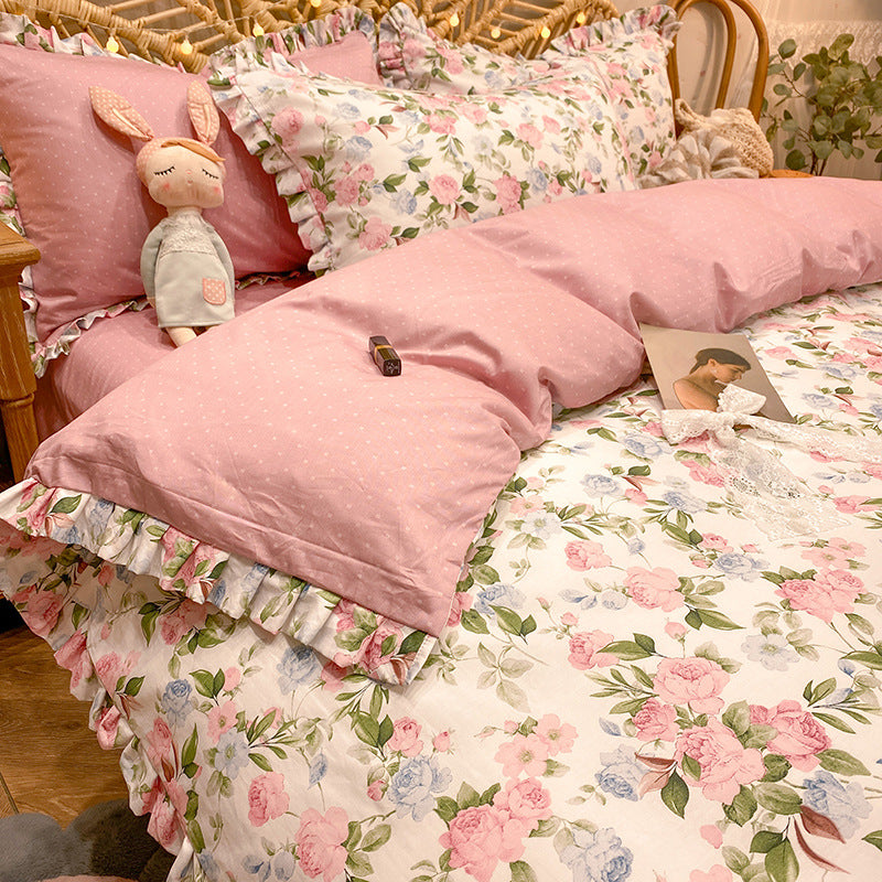 Four-Piece Cotton Bedding Sheets Set for 1.8m Bed - Princess Style, Summer Comfort