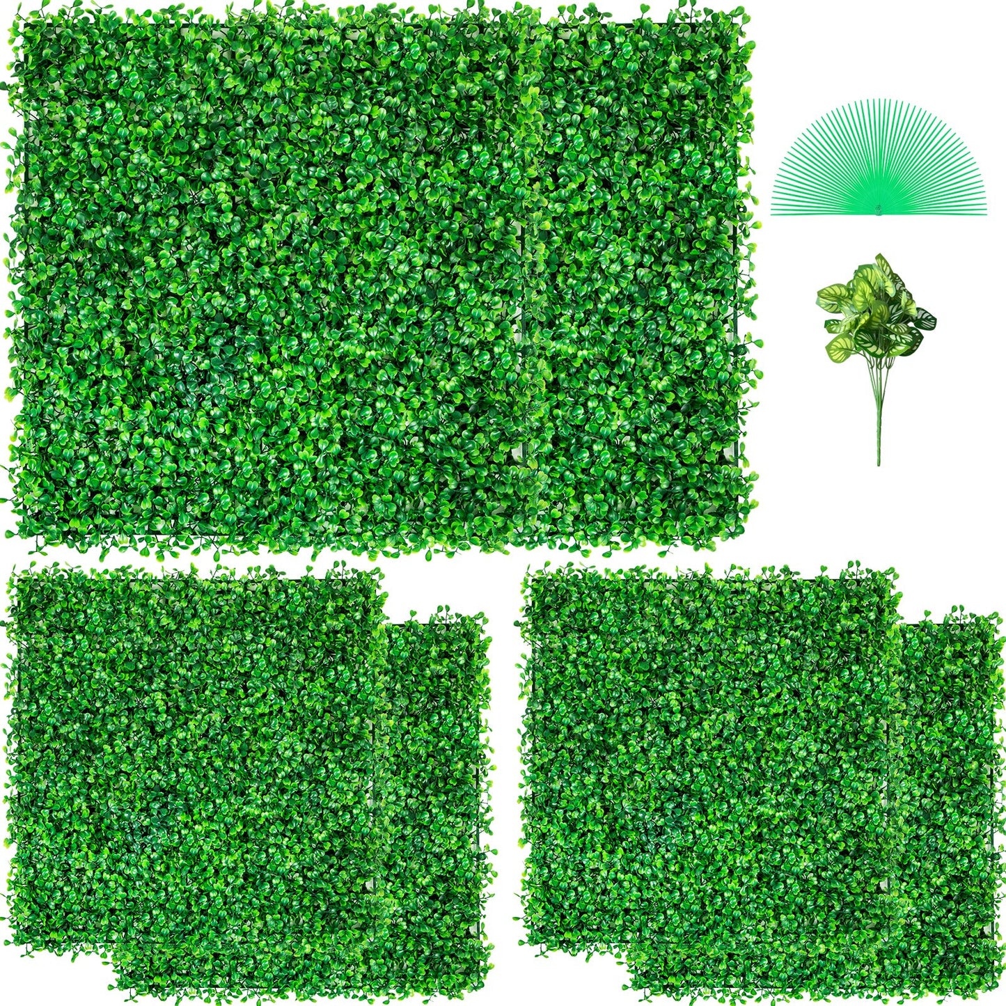 Artificial Boxwood Hedge Wall Panels - Green 6-Pack 20x20 Inches for Privacy & Decor