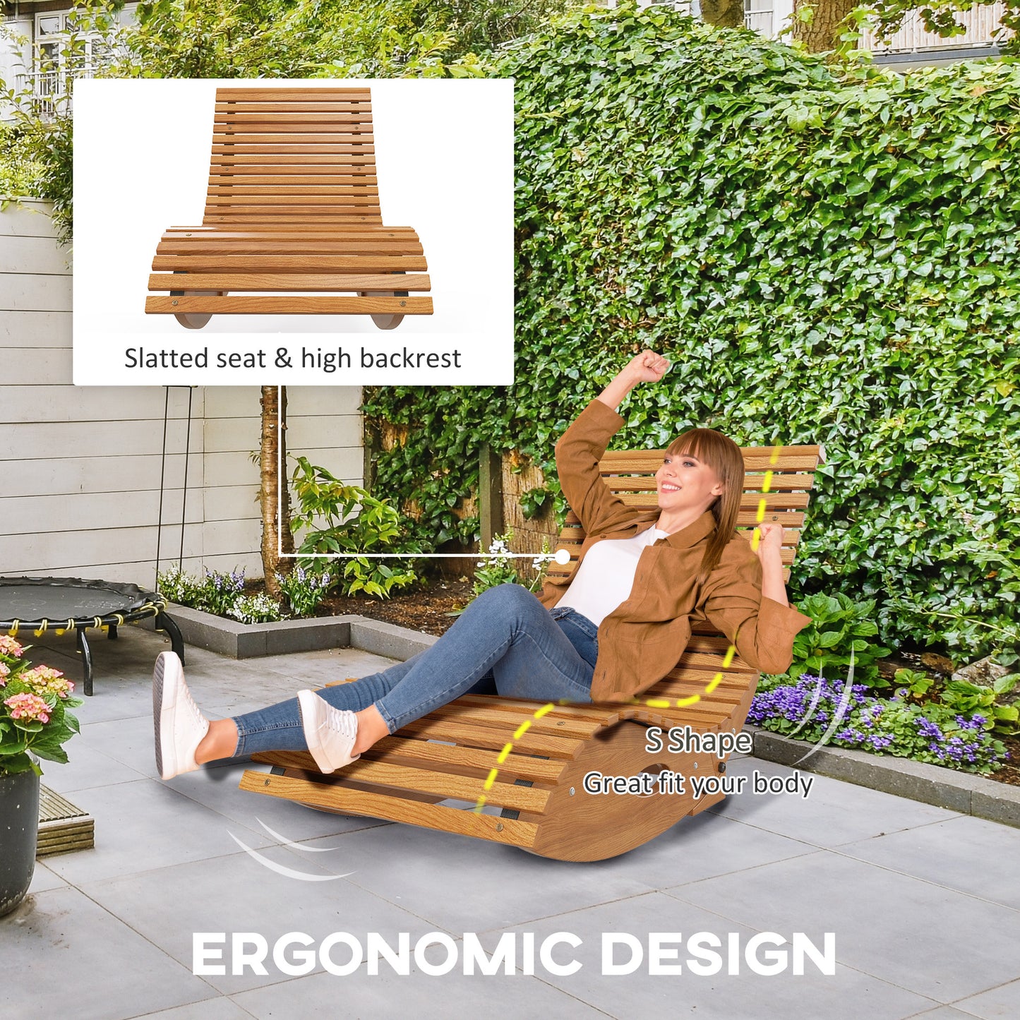Ergonomic Outdoor Rocking Chair - Teak Wooden Rocker