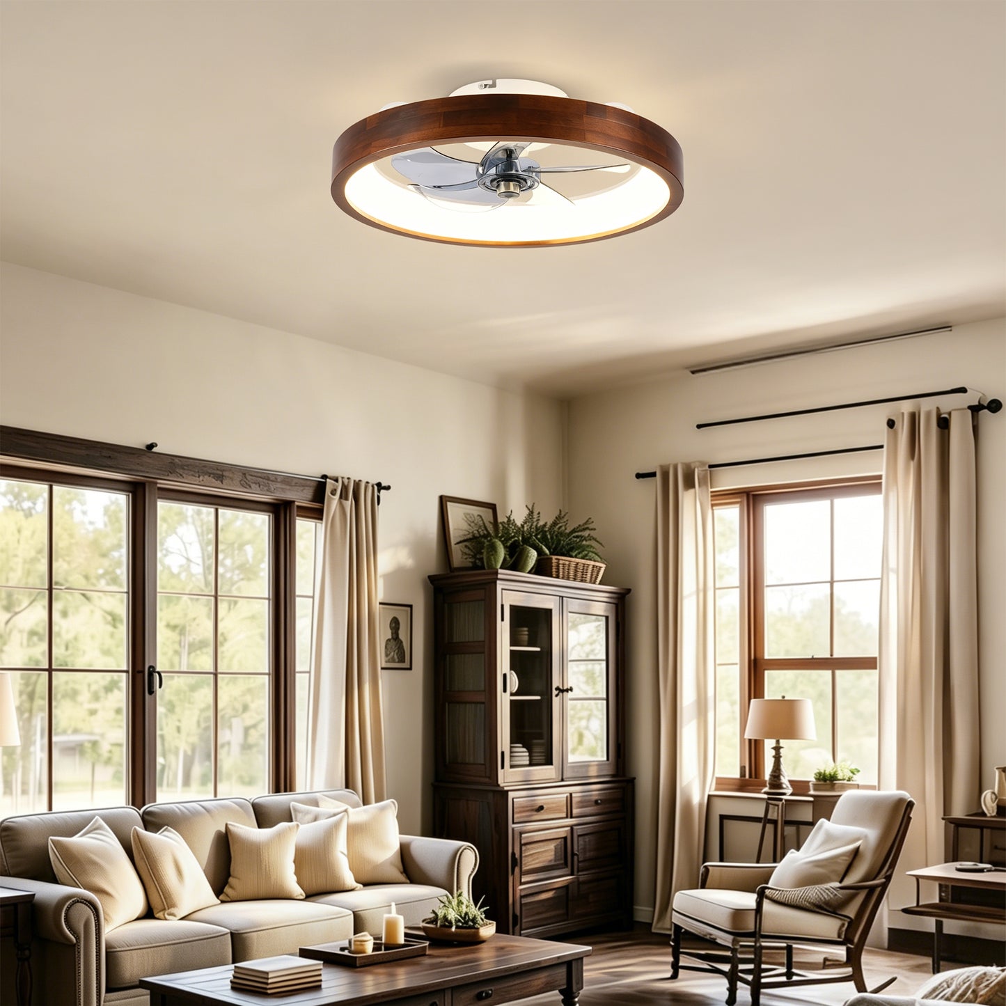 20" Modern Flush Mount Ceiling Fan with Dimmable LED Light - White
