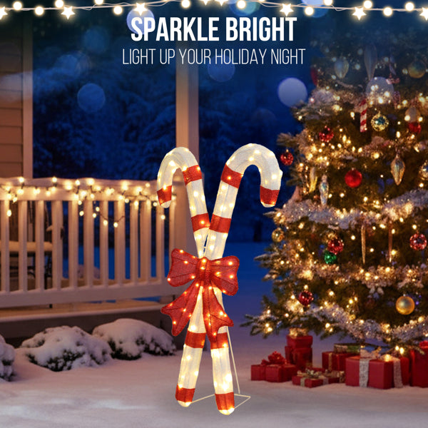 Lighted Candy Cane Christmas Decorations with Red Bow – 100 LED