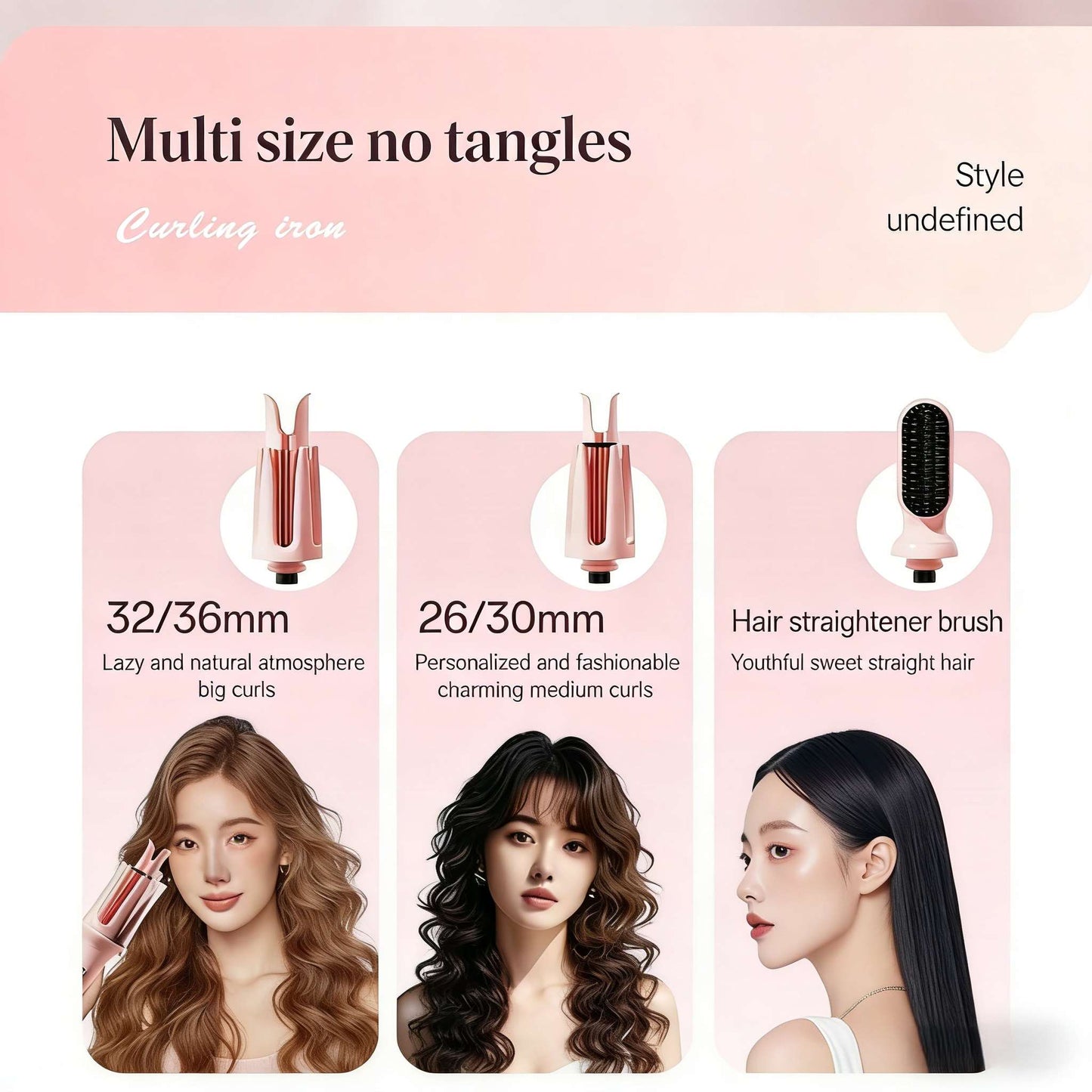 3-in-1 Auto Rotating Curling Iron & Straightener Brush Set - Ceramic