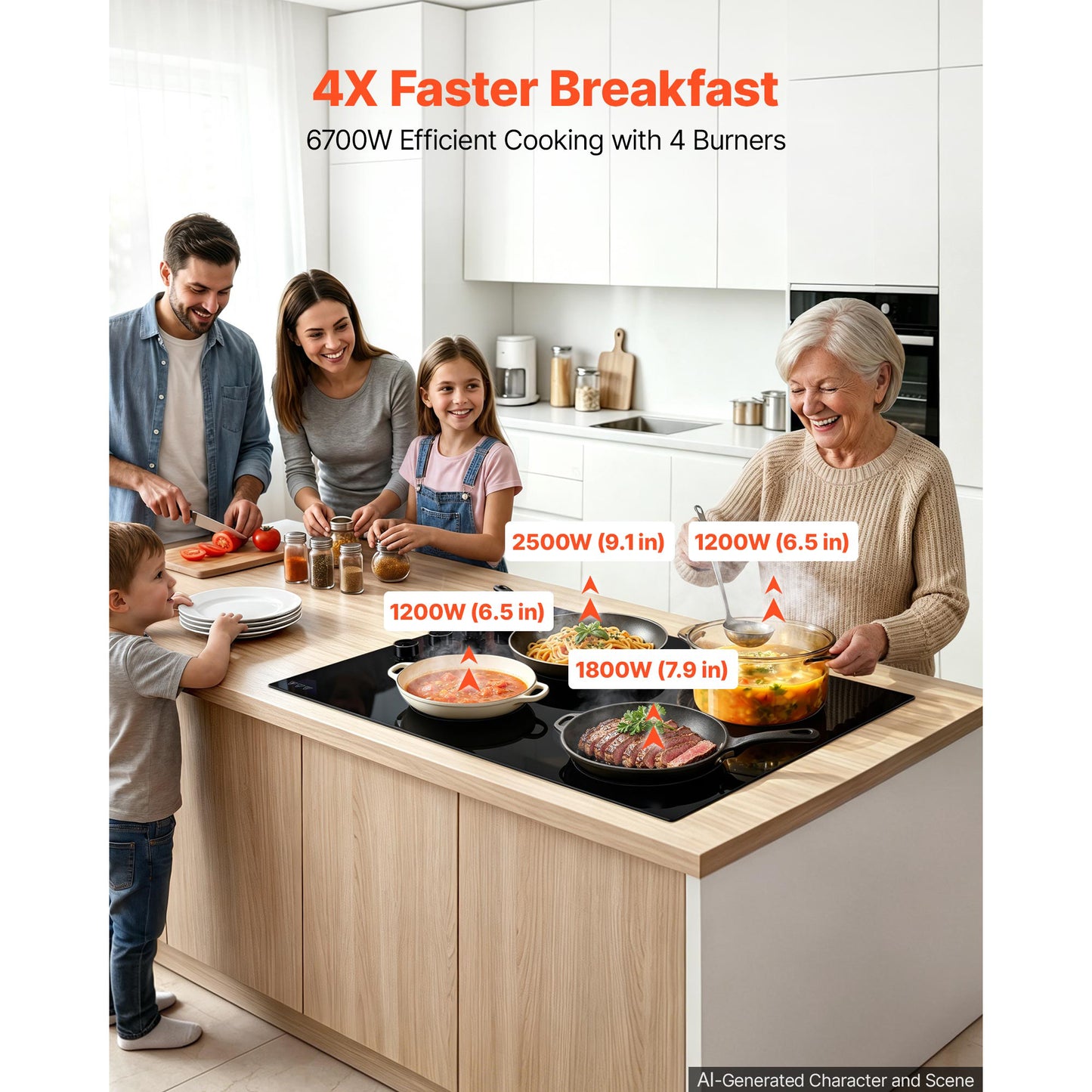 30 Inch Electric Cooktop 4 Burners 6700W Ceramic Built-in Stove with Touch Control