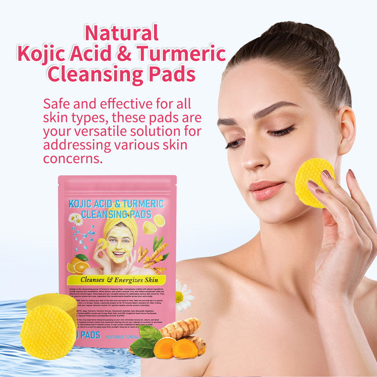 Gentle Skin Care Exfoliating Cleansing Pads - Turmeric & Kojic Acid, 40pcs
