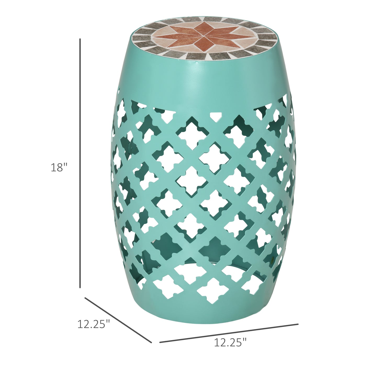 Mosaic Outdoor Stool - 12" Round Patio Side Table - Blue