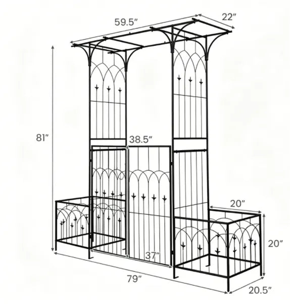 Metal Garden Arbor with Double Lockable Gate & Planter Boxes