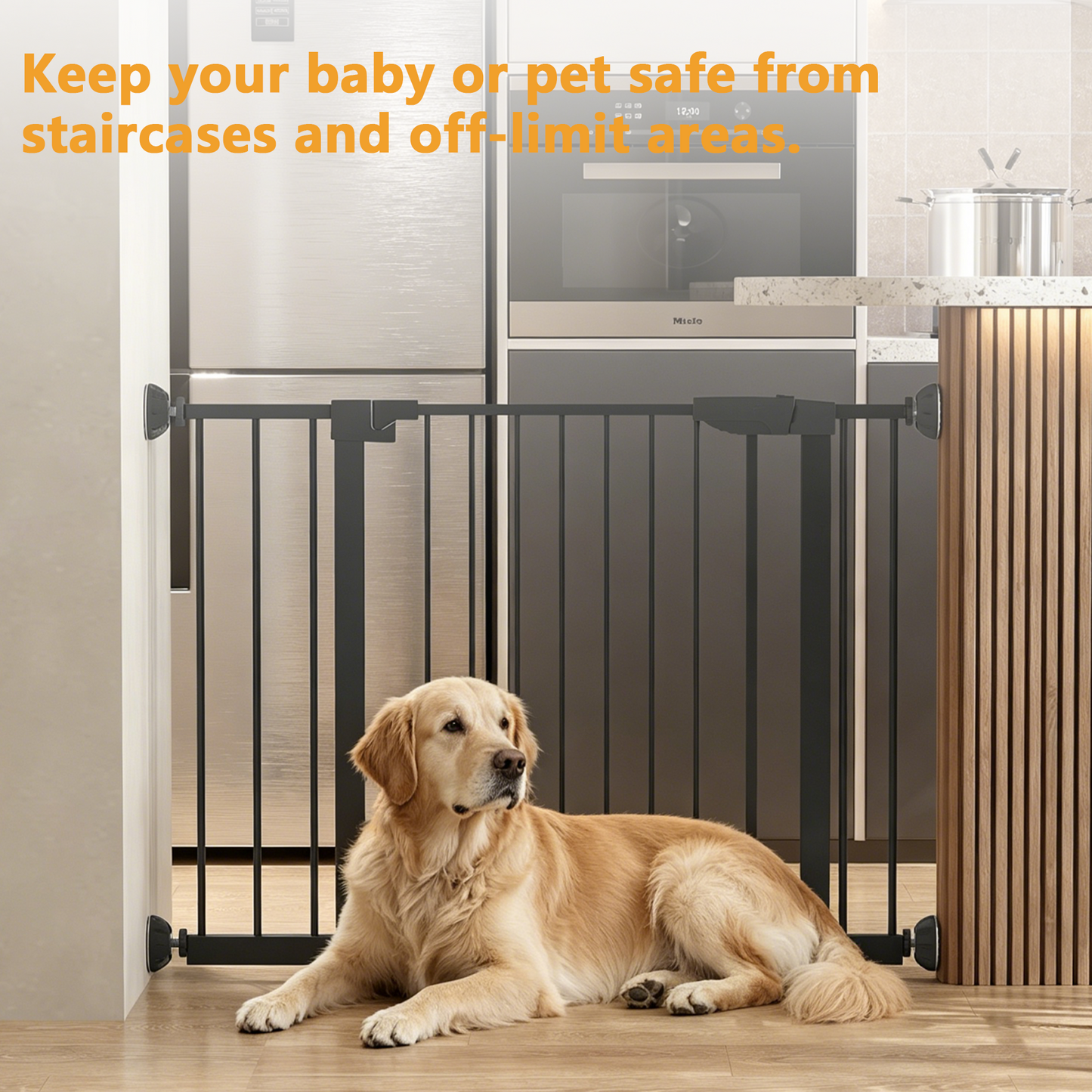 Pressure Mounted Baby Gate with Walk-Through Design - Black
