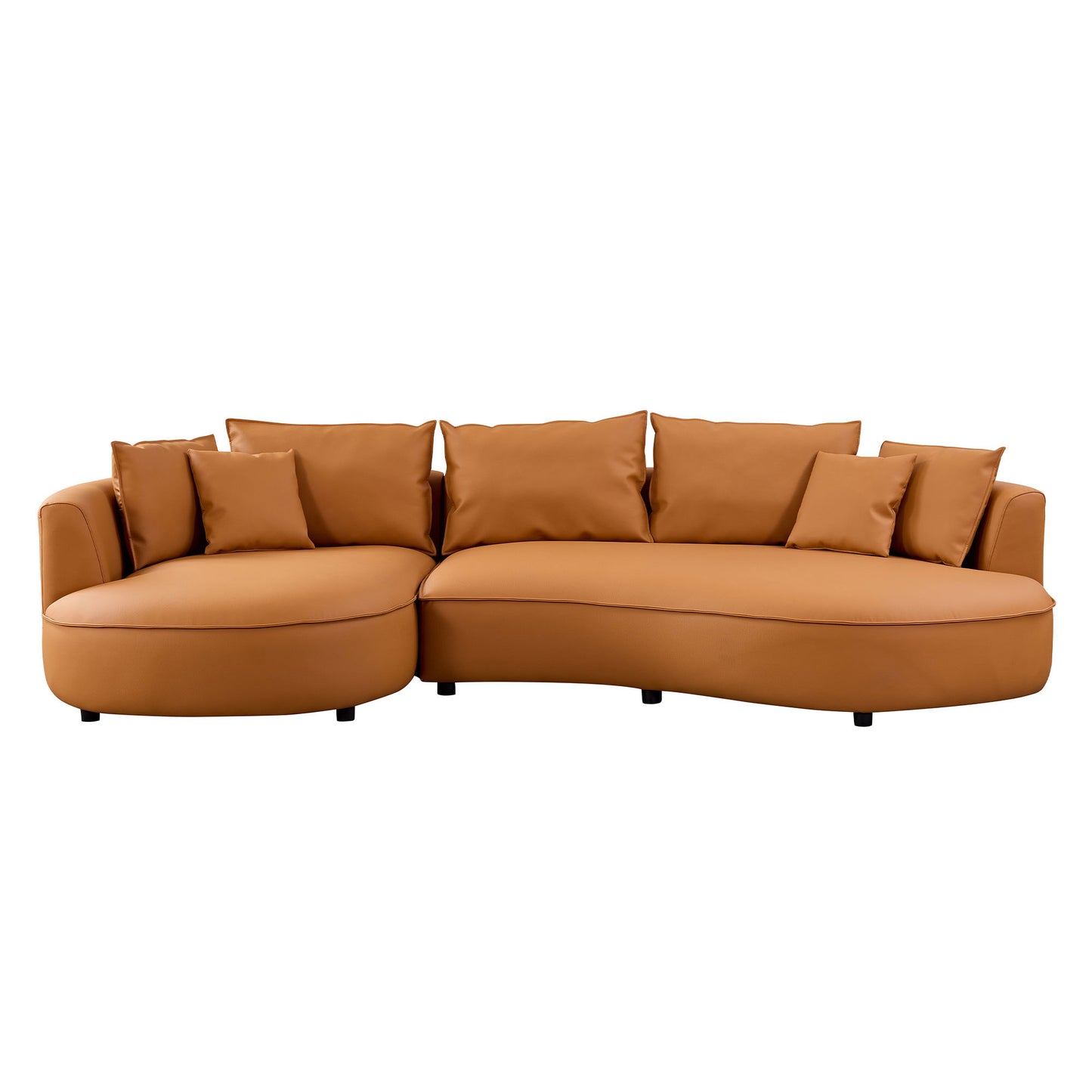 Curved 5-Seat Sofa Couch in Orange Eco-Leather for Living Room