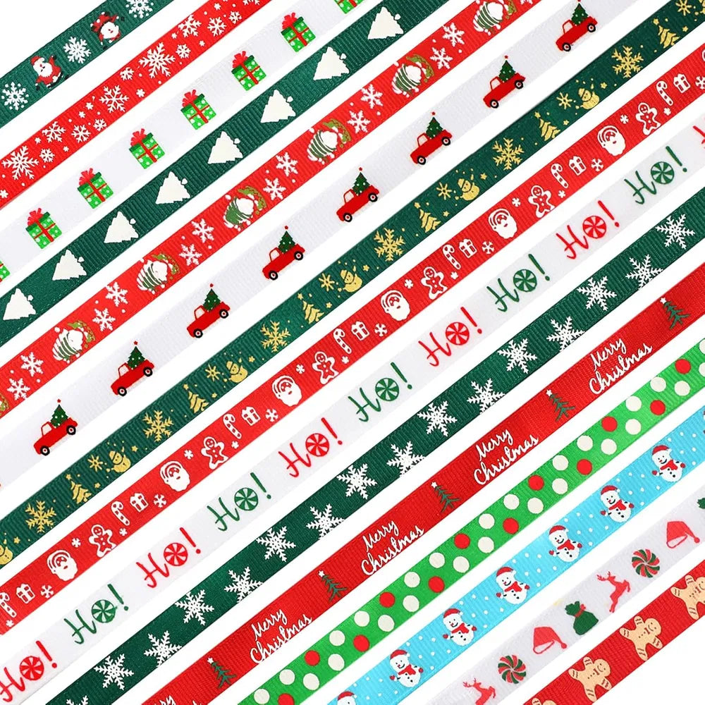 Christmas Grosgrain Ribbon - 15 Yards, 3/8 Inch, Festive Pattern