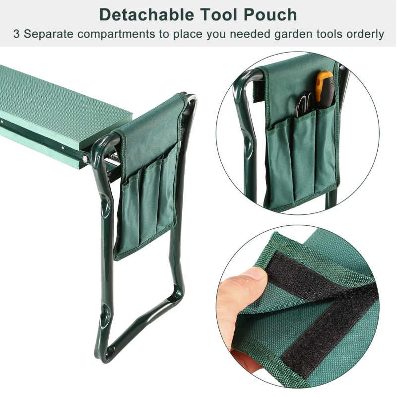 Foldable Garden Kneeler Seat with Cushions & Tool Pouch - Portable Gardening Tool