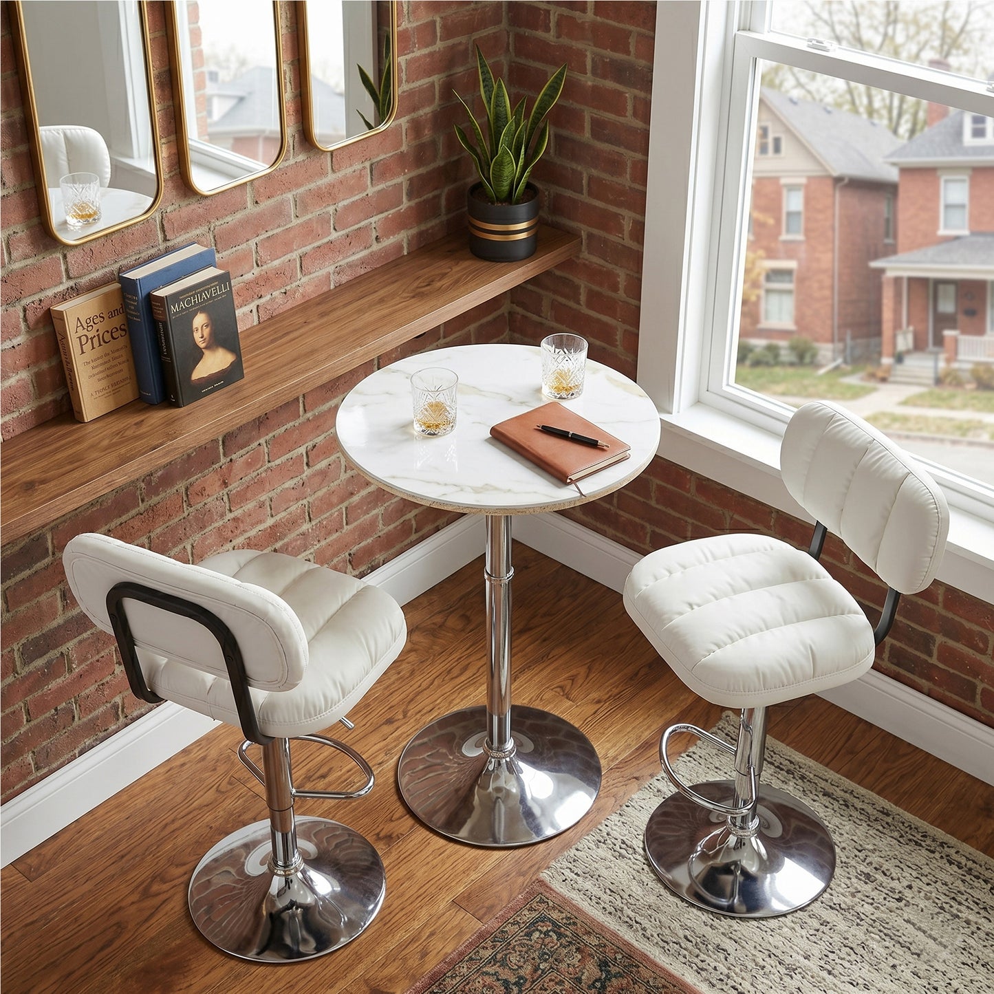Set of 2 Adjustable Height Bar Stools - White PU Leather