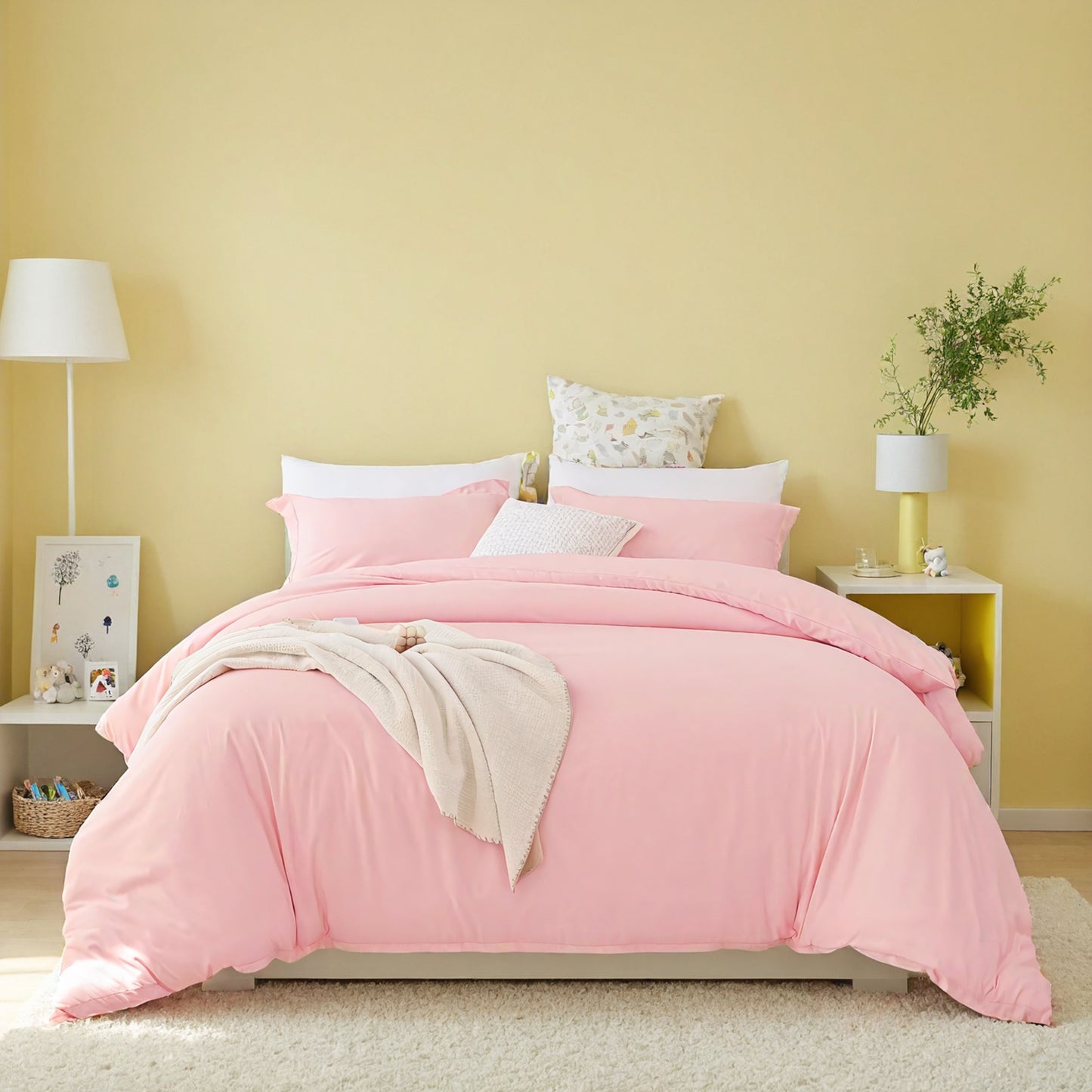 Extra Large Duvet Cover Set - White & Pink Microfiber Bedding