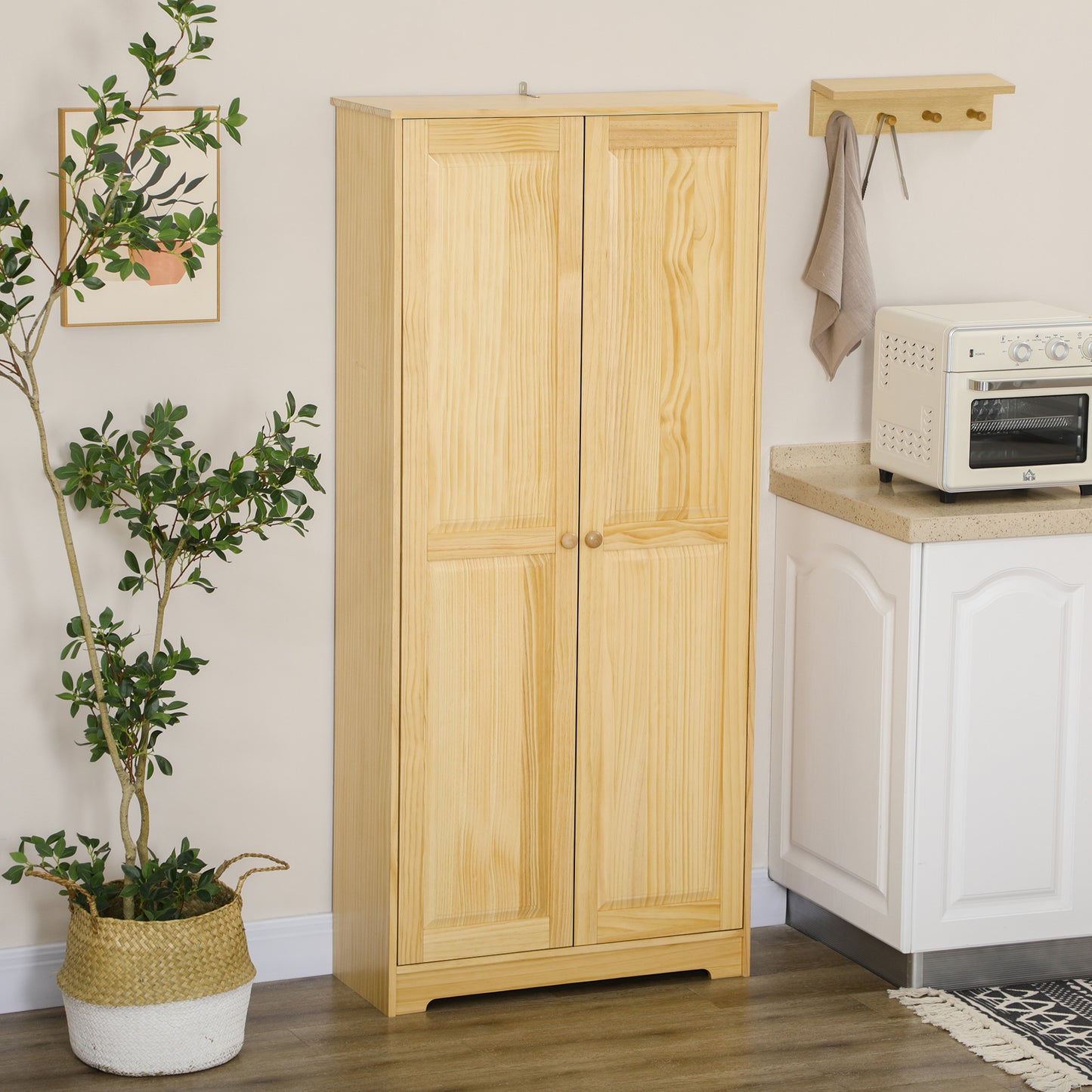 67" Pinewood Kitchen Pantry Storage Cabinet with Adjustable Shelves
