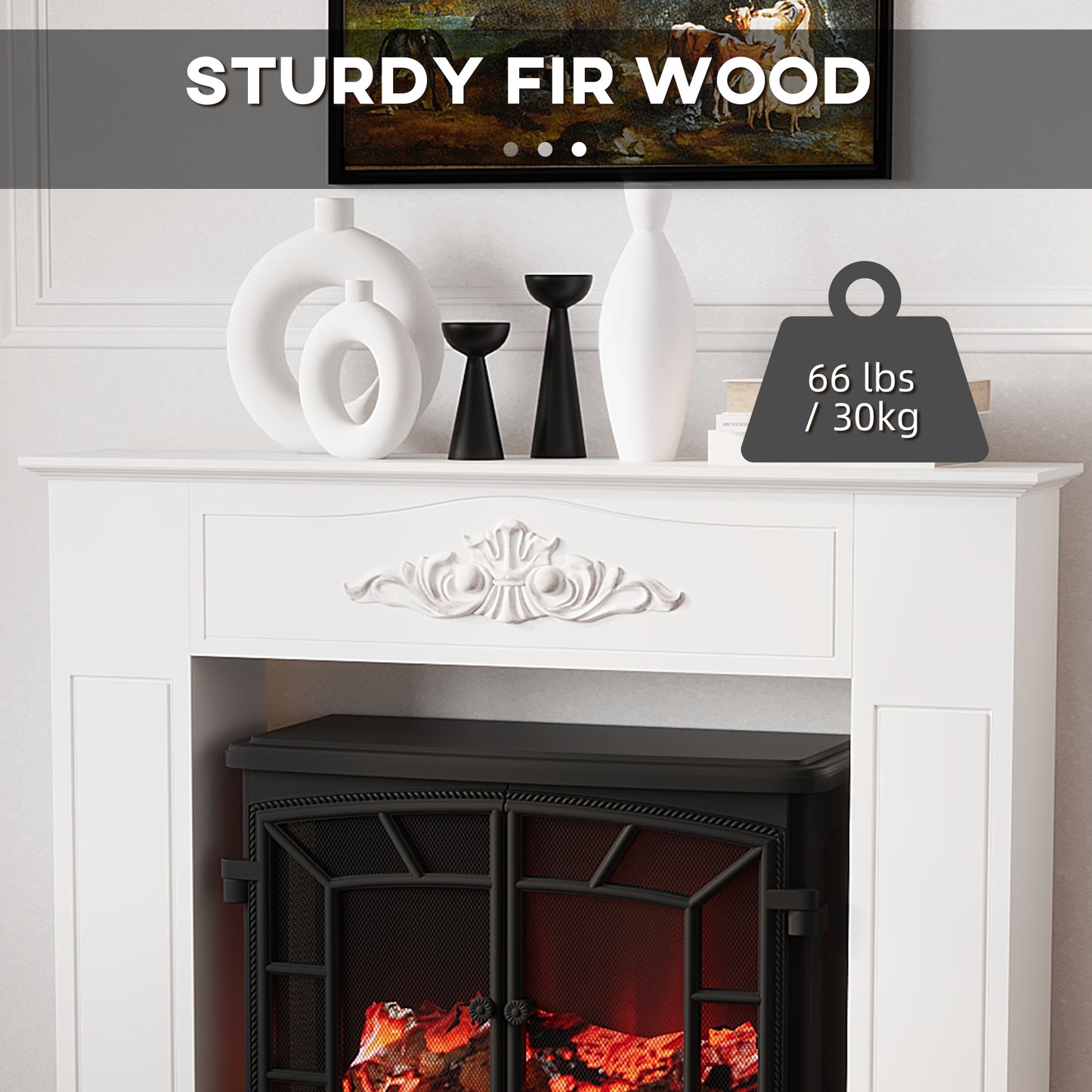 Freestanding Fireplace Surround with Leg - Modern White Mantel for Electric Fireplaces, 44.7" W x 40" H