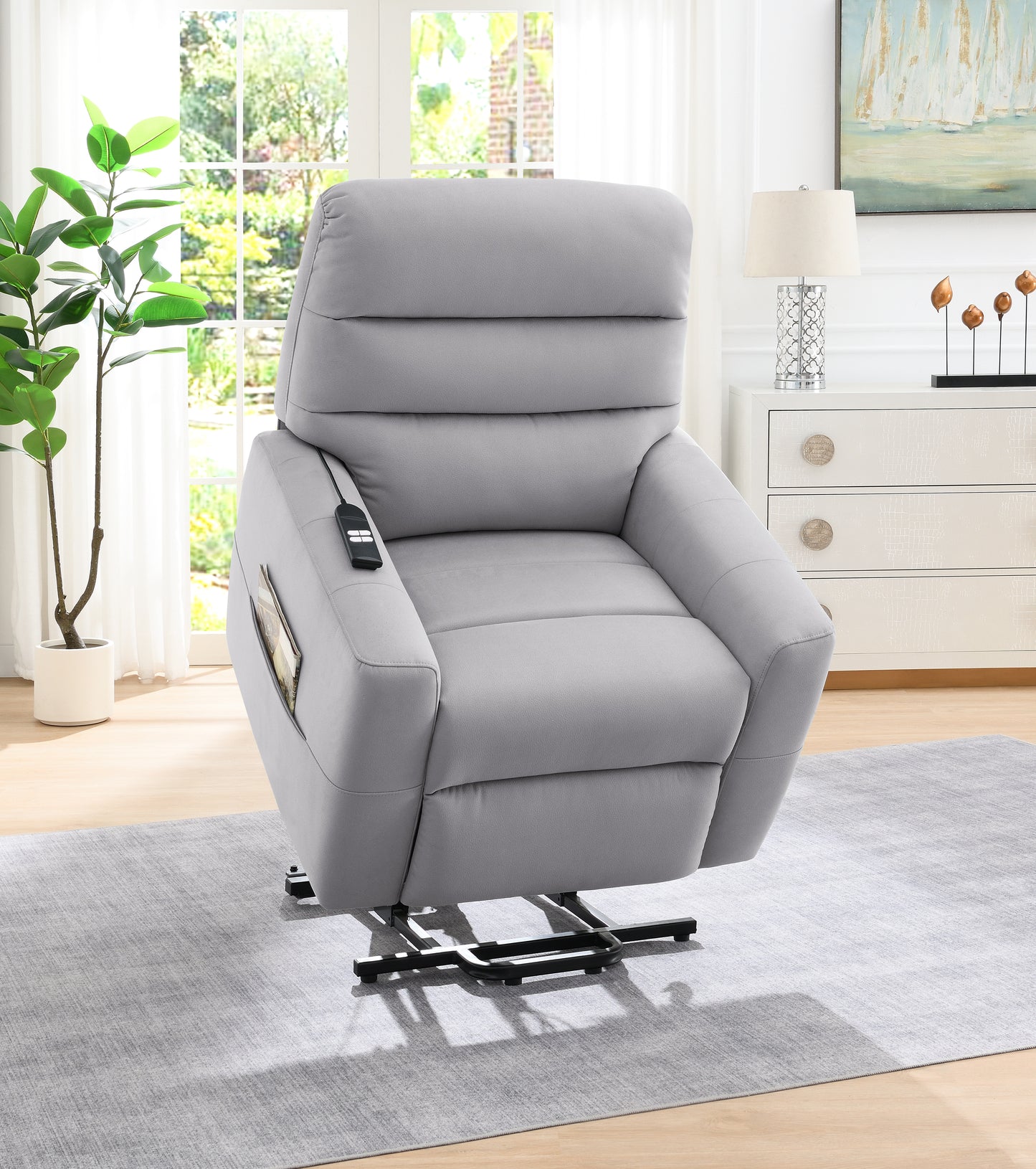 Gray Leather Aire Power Motion Recliner with Lift