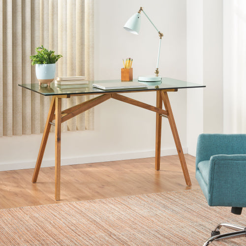 Modern Computer Desk for Home Office - Large Natural Wood Table