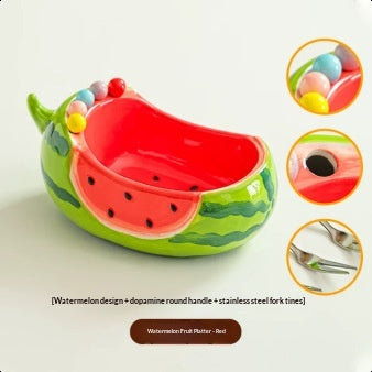 Watermelon-Shaped Ceramic Fruit Plate for Living Room Coffee Table - Multiple Colors