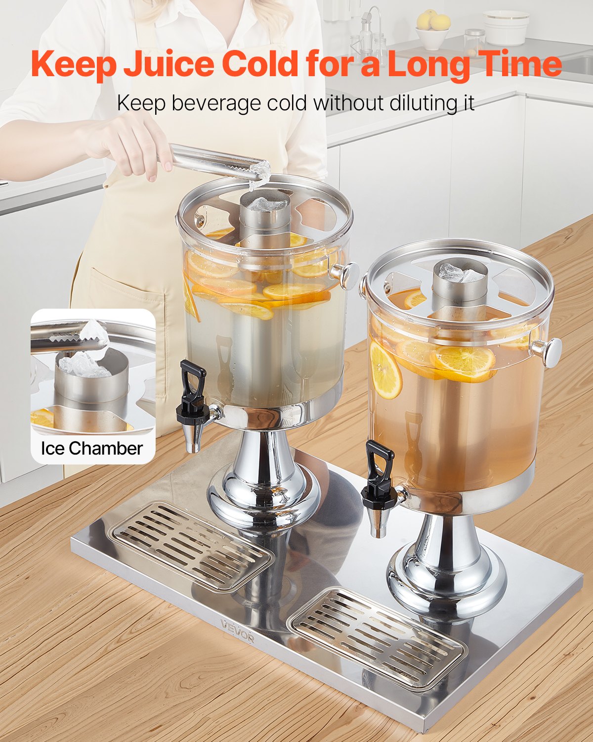 2.1 Gallon Dual Beverage Dispenser with Spigot & Tray