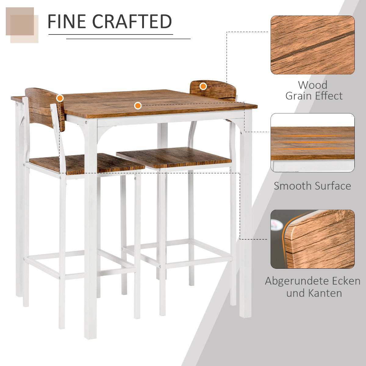 3-Piece Industrial Counter Height Dining Table Set - White