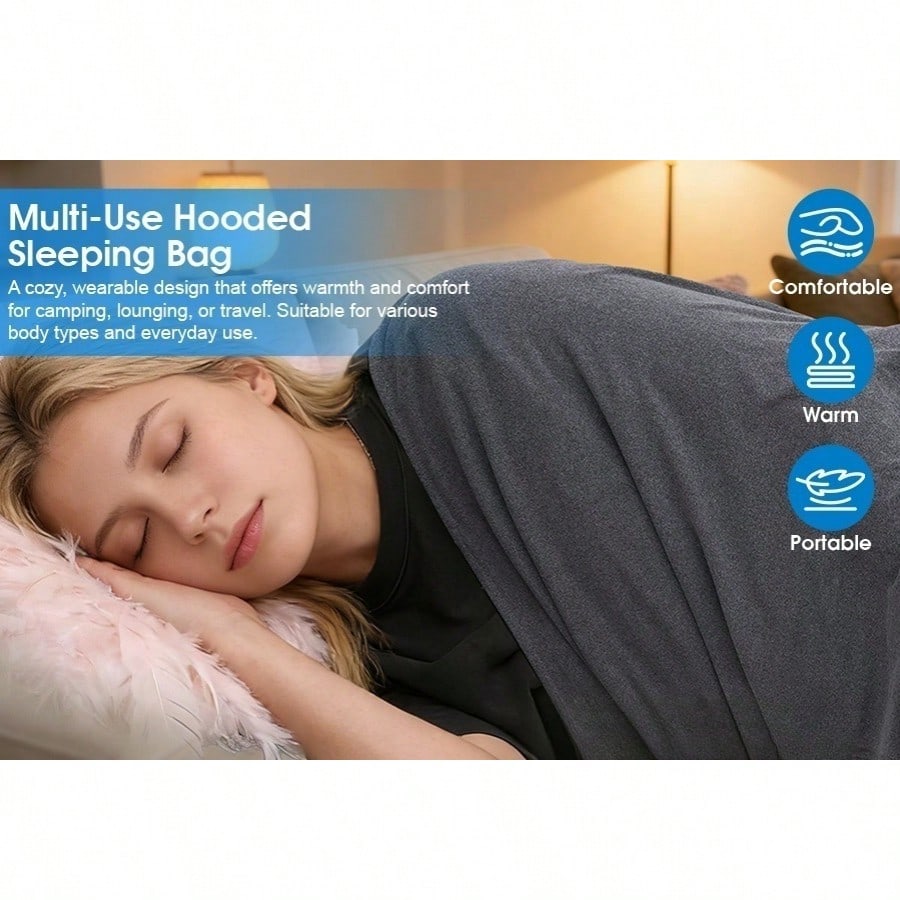 Wearable Hooded Sleep Pod Blanket - 2-in-1 Full Body Sleeping Bag - Grey XL