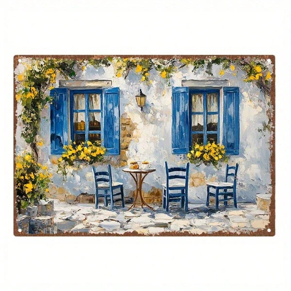 Vintage Greek Café Floral Metal Tin Sign - 11.81x7.87 Inch