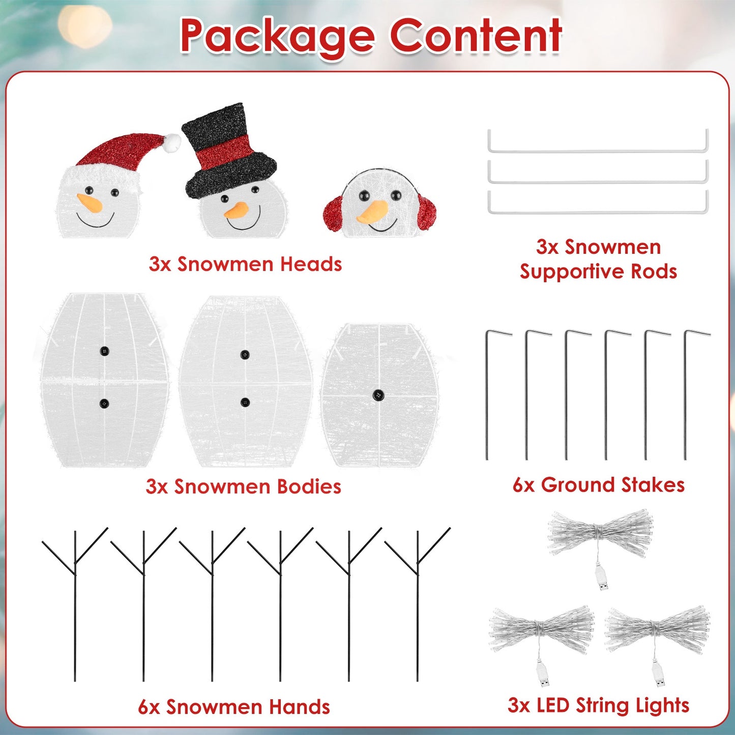 3Pcs Christmas Snowman Family Yard Decoration with LED Lights
