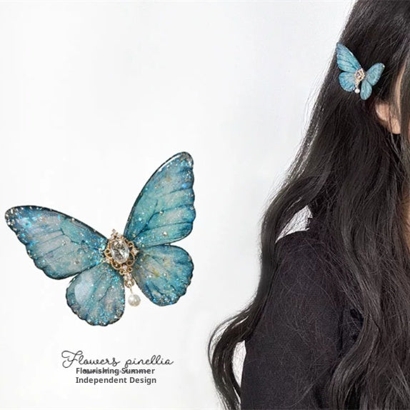Light Blue Aqua Butterfly Hair Clip Small Duckbill Sparkling Hair Accessory