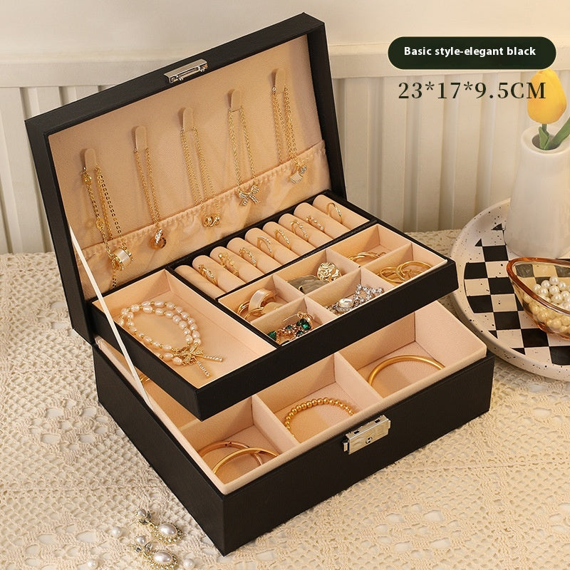 Multi-Compartment Jewelry Storage Box with Removable Drawer - Elegant Necklace and Earring Organizer