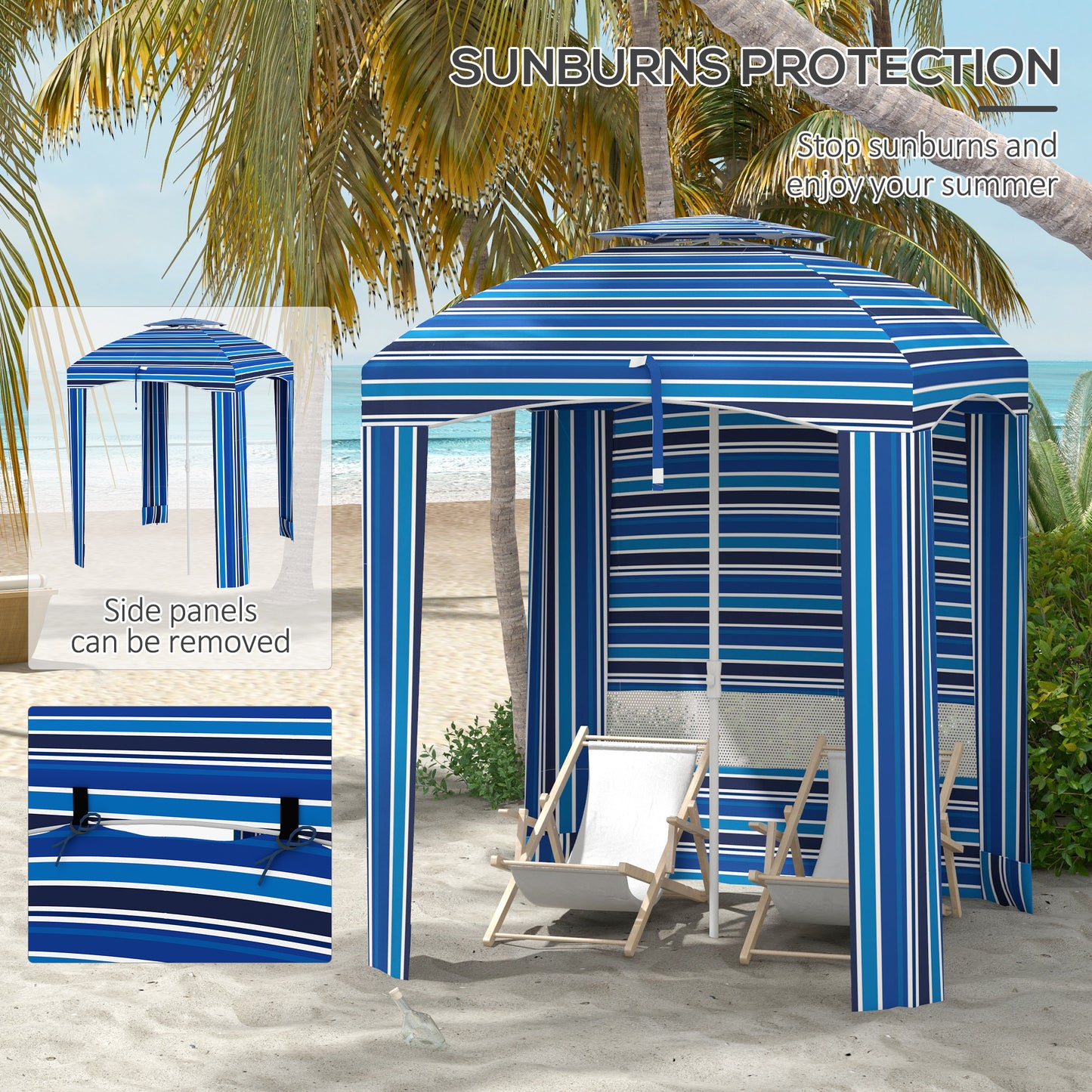 Portable Beach Umbrella with Cabana Canopy - Blue Stripe