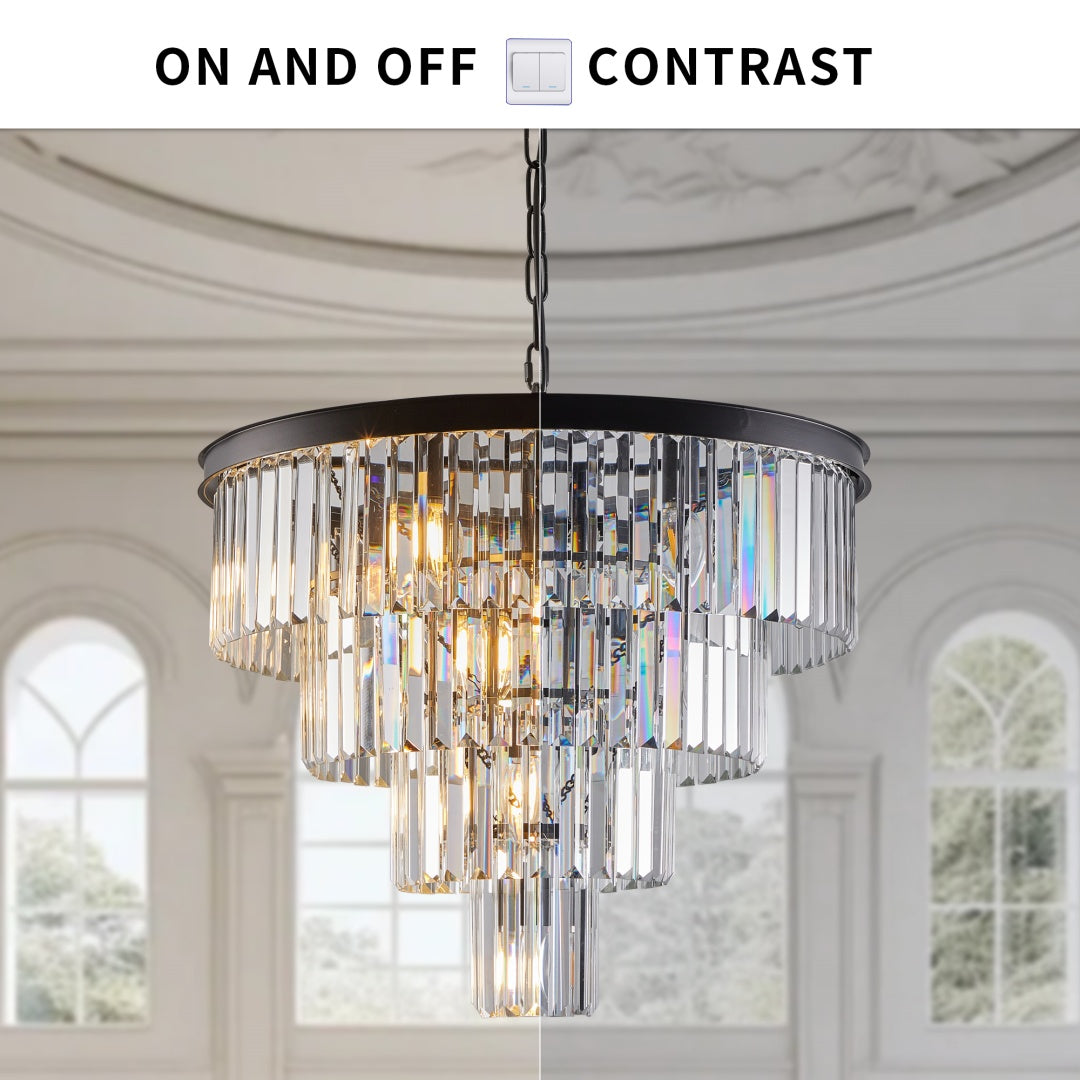 Elegant Black Crystal Chandelier - 4 Tier Modern Lighting Fixture