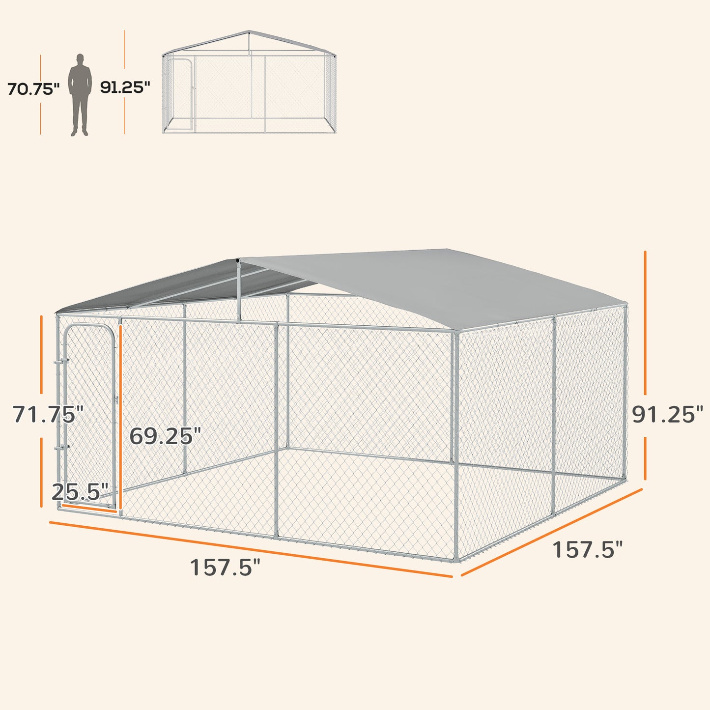 Outdoor Dog Kennel with Canopy - Large Metal Pet Run 13x13 ft, Weatherproof & Secure