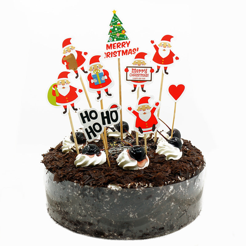 9 Piece Cartoon Santa Cake Decoration Set - Christmas Cake Toppers & Card