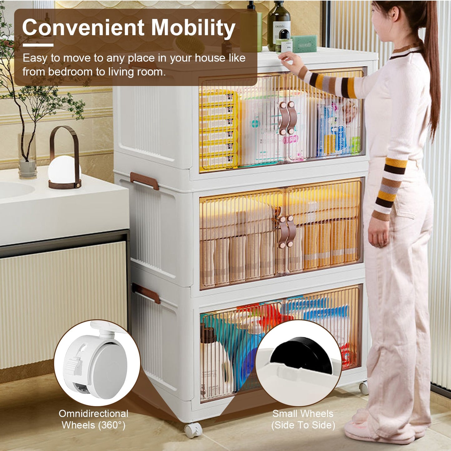 3Pcs Foldable Storage Bins With Lid Wheels Front Magnetic Door Fedex