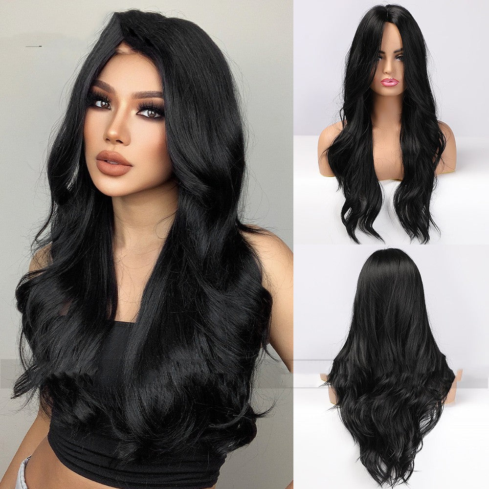 Black Curly Wigs for Cosplay 26 Inch Long Parted Synthetic Hair