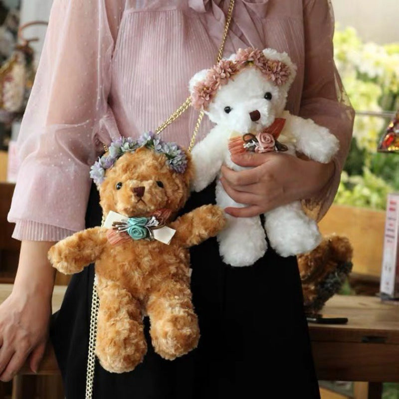Cute Plush Bear Bag Backpack with Chain - Japanese Velvet Storage Accessory