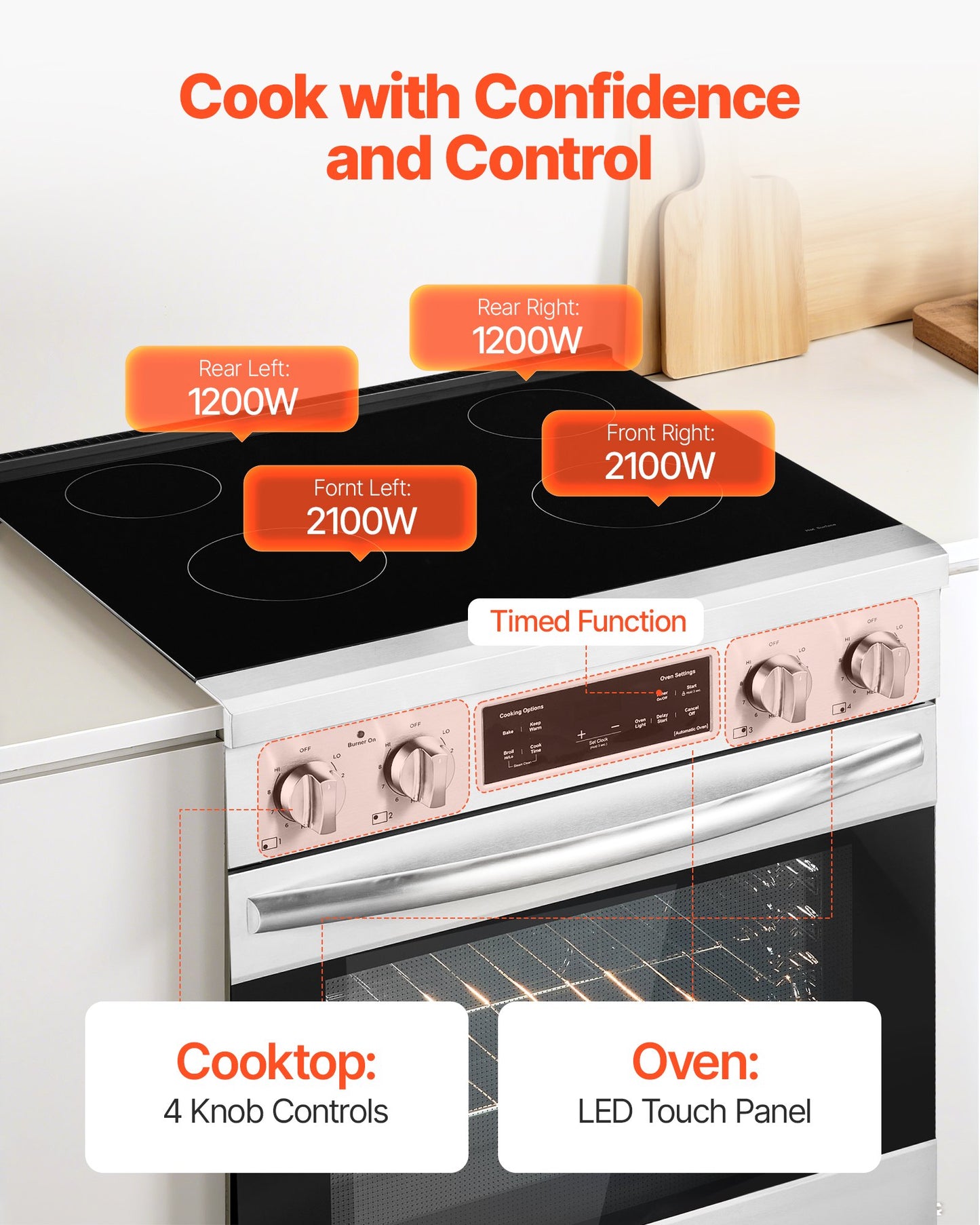 30-Inch Electric Range Oven with 4 Burners - Stainless Steel