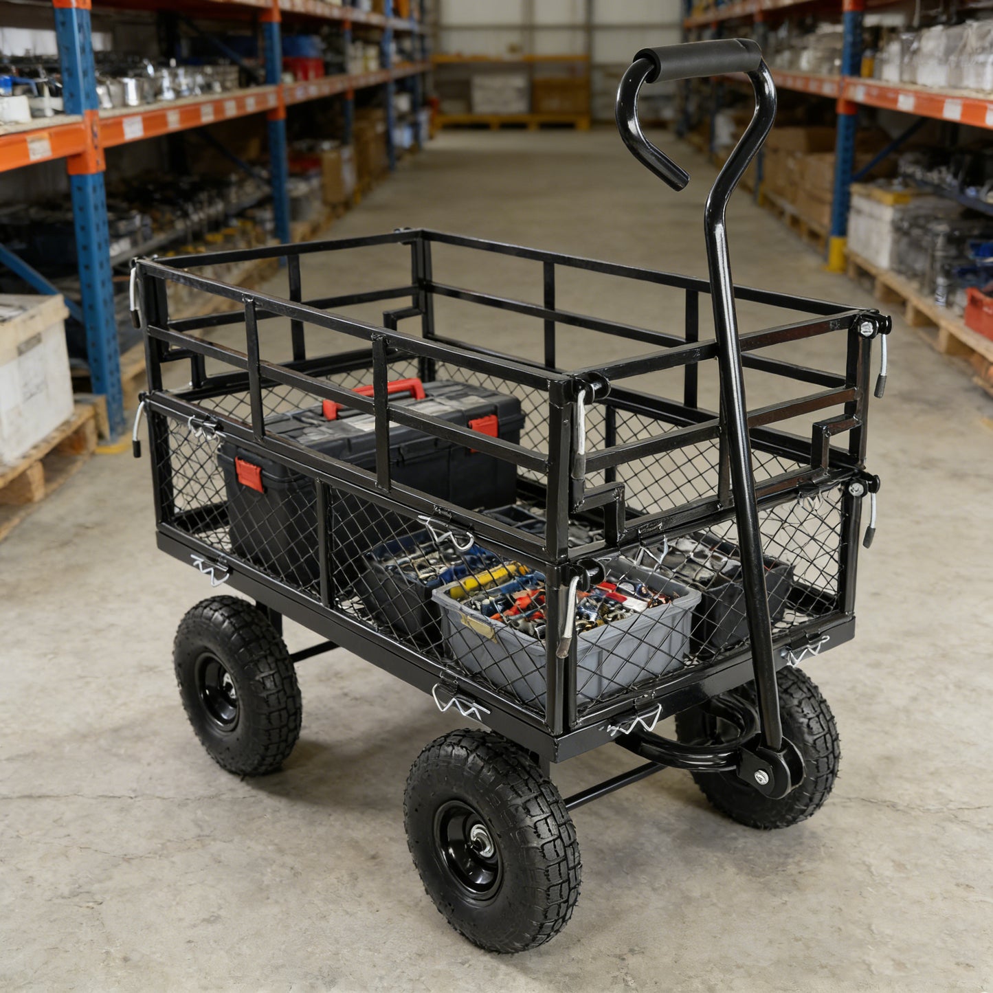 Black Double Fence Utility Cart Wagon Garden Trucks Make It Easier To