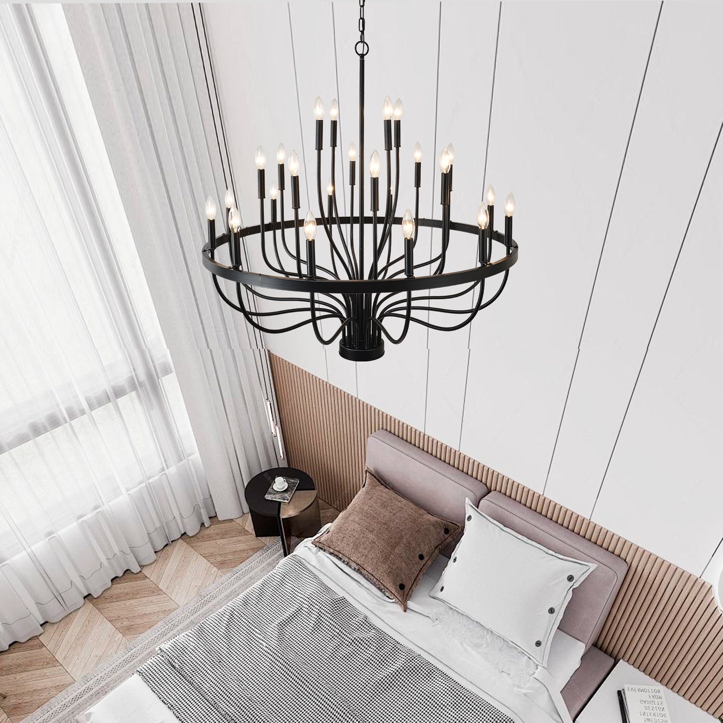 24-Light Black Industrial Chandelier - Modern Farmhouse Pendant Light for Dining & Living Rooms