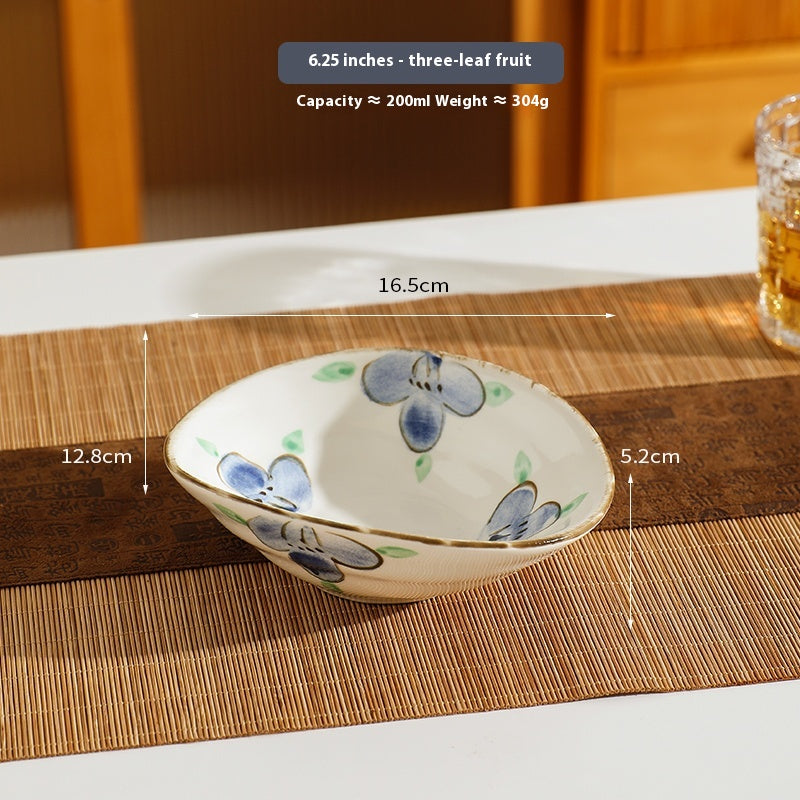 Retro Ceramic Dinner Plate Set with Hand-Painted Floral & Fruit Patterns
